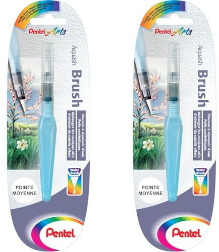 Pentel FRH-M Aquash Brush Pinceau à réserve d'eau 10 ML Poils synthétiques Pointe Moyenne (Lot de 2)