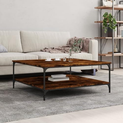 LAPOOH Table Basse chêne fumé 100x100x40 cm Bois d'ingénierie,Table Basse Salon,Petite Table Basse,Table Basse Rétro