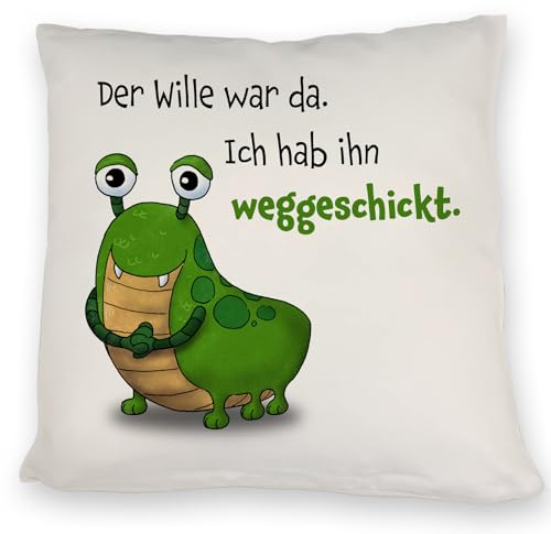 speecheese Freches Monster in grün Kissen mit lustigem Spruch EIN lustiges DekoKissen für die Couch grünes Spruch kuscheliger Kissen bezug Sofa niedliches Ungeheuer