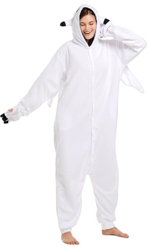 Guturris Unisex Weiß Drache Onesie Pyjamas Tier Kostüm Schlafanzug Halloween Cosplay Jumpsuit Nachtwäsche für Erwachsene XXL