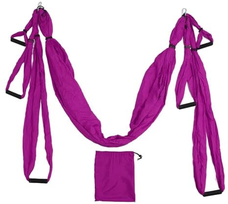 Aerial Yoga Hängematte, Aerial Yoga Swing Set mit Aufbewahrungsbeutel, Karabinerhaken, Yoga Starter Kit für alle Level, Yoga Hängematte Trapez Verlängerung, Aerial Yoga Swing Sling (Purple)