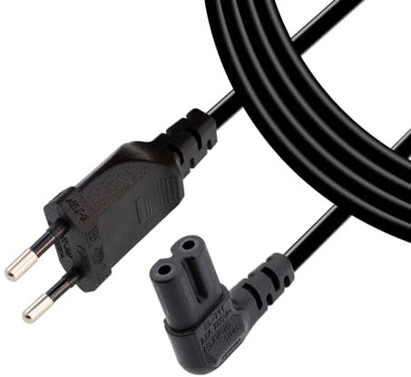 RIIEYOCA 90° rechtwinkliges Euro-Netzkabel, CEE 7/16 Typ C Eurostecker auf rechtwinklige C7 Buchse Stromkabel für Laptop, Konsolen, Radios,2,5 A/250 V, 5m,schwarz