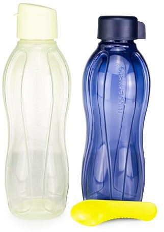 Tupperware EcoEasy Trinkflasche 1 L hellgrün Trinkverschluss + 1 L dunkelblau Schraubverschluss (inkl. 1x Kiwilöffel)