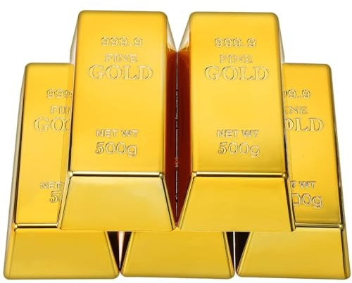 ZOSIGN Fake Goldbarren Kunststoff Gefälschte Goldene Backstein Goldbarren als Türstopper/Briefbeschwerer, 5 Stück Film Prop Neuheit Geschenk Pirate Casino