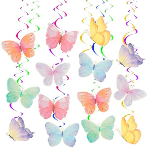 Schmetterling Hängende Wirbel, 28 Stück Bunte Hängend Wirbel Schmetterlinge Deko, Schmetterlings Deko, Schmetterling Deko Geburtstag für Dekoration von Geburtstagsfeiern, Tee-Partys, Garten Themen