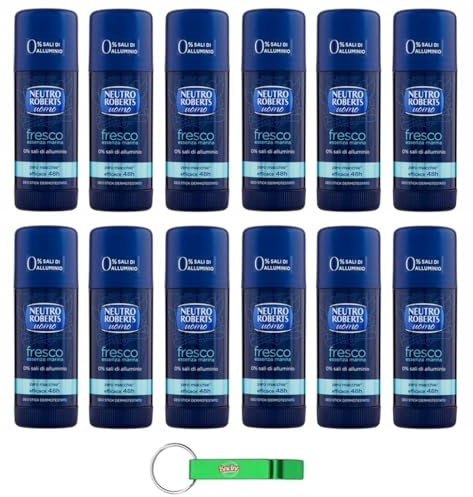 12x Neutro Roberts Deodorante Stick Uomo Fresco Meeresessenz- Deo Stick für Männer,0% Aluminiumsalze,40ml + Beni Culinari Kostenloser Schlüsselanhänger