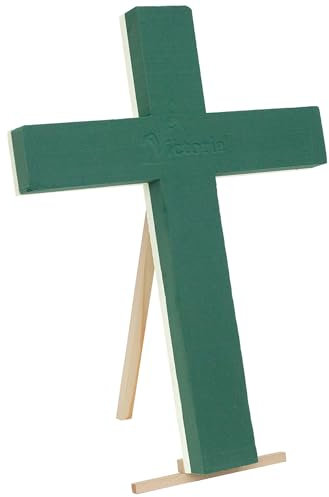 Creativery Nass Steckschaum Kreuz 40x28x6cm mit Holzständer - für Profi Floristen & Hobby Bastler - Frischblumen Steckschwamm Groß - Blumen Steckmasse - Floristik Zubehör & Floristikbedarf - Grün