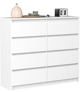 VBChome Kommode mit 8 Schubladen Weiß 120 x 39 x 105 cm Grifflose Schubladenkommode Holz Mehrzweckschrank Mehrzweckschrank für Flur Schlafzimmer Wohnzimmer Kinderzimmer