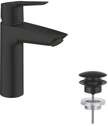 GROHE QUICKFIX MITIGEUR DE LAVABO START, bonde de vidage Clic-Clac, outil de montage fourni, Economie d'eau, Taille M, Noir Mat, 242042432