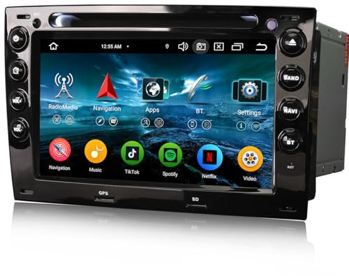 erisin 8-Core 4GB+64GB Android 13 Radio Coche Bluetooth GPS Navegación para Renault Megane 2 CarPlay WiFi Bluetooth 5.0 DSP Canbus SWC GPS DVD FM Radio Pantalla táctil Estéreo Navegador
