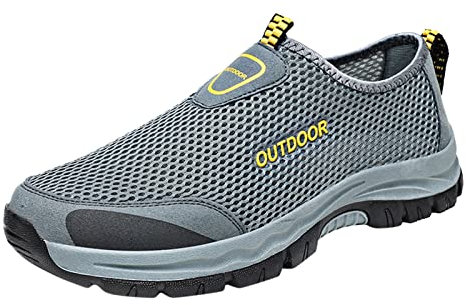 Zapatillas Hombre sin Cordones Deportes Baratos Zapatos Deportivos de para Primavera Y Verano para Hombre Zapatos de Senderismo Malla Hueca Transpirables Cómodos de Color Sólido Informales (Grey 42)