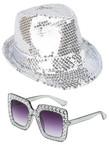 SLAXJNE 1 Hut, 1 Brille, Glitzerhut, Disco-Hut, Abschlussball-Party-Dekorationshut, Hut Für Damen Und Herren