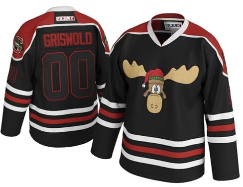 Griswold Elch Clark #00 Hockeytrikot - X-Mas Vacation Stitched Letters & Numbers Fan Apparel Breathable Polyester S-5XL, Schwarz, L