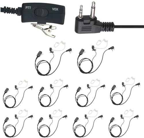 stdgove Auricolare radio bidirezionale per walkie talkie per radio Midland GXT LXT GMRS a 2 pin (confezione da 10) (con VOX)