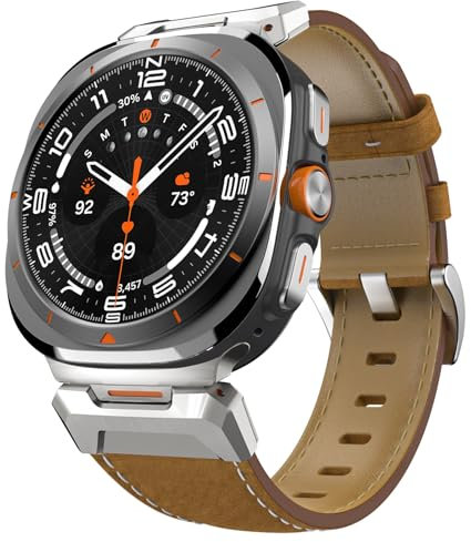 TiMOVO Cinturino in Vera Pelle Compatibile con Samsung Galaxy Watch Ultra 47mm(2025/2024), Cinturino in Pelle con Connettore in Metallo Robusto per Galaxy Watch Ultra, Marrone