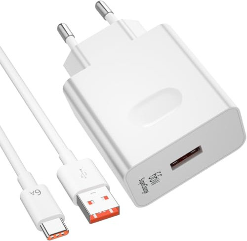 Cargador USB y Cable USB C para Honor Magic7 Lite 6 Lite 5G, 66W 6A Carga Rápida Supercarga Adaptador Cargador con Tipo C Cable 1M para Honor 70 90 Lite 200 MagicPad 2 Pad 9 X8a Huawei MatePad Tablet