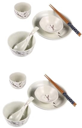 OUNONA 2 Sets 6 Stück Geschirr Keramik Japanisches Ramen Schüssel Dekoratives Essgeschirr Besteck Japanisches Porzellan Essgeschirr Besteck Serviertabletts Japanische Teller