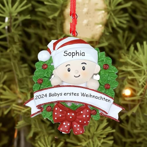 Generic Personalisierte Weihnachtskugeln mit Namen und Datum - Weihnachten Baby，Christbaumkugel personalisiert，Weihnachtskugel selber gestalten Mädchen und Jungen，Rot