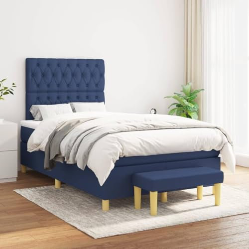 OHOOWOO Boxspringbett mit Matratze Blau 120x200 cm Stoff,Boxspringbett mit Taschenfederkernmatratze und höhenverstellbarem Kopfteil für erholsamen Schlaf