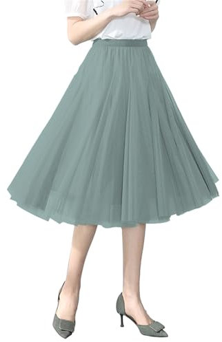 Damen Tutu Tüllröcke Elastische Hohe Taille Plissee Mesh Fließende A-Linie Lange Röcke Weicher Und Bequemer Tutu-Rock Elegant (Mint Green, S)
