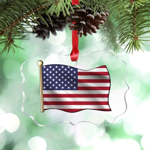 Guangpat Amerika-Banner, Weihnachtsbaumschmuck, Amerika-Flagge, personalisierbar, Weihnachtsschmuck 2024, lustig, Acryl, Landstadt, Souvenir, Andenken, Geschenke für Hochzeitstag, Feiertag