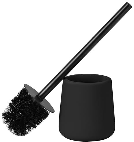 Navaris Klobürste Toilettenbürste - WC Bürste mit Edelstahlgriff - WC Bürstengarnitur Klobürstenhalter aus Kunstharz - Toilet Brush - Schwarz
