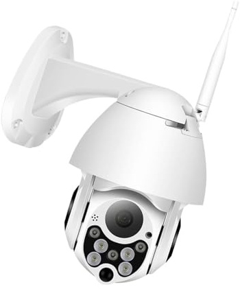 Drahtlose Überwachungskamera Weiß mit 4 Stück Digitalzoom und PTZ | Kunststoffgehäuse, Speicherkarte Max 128 Gb, Kompatibel mit Standard 2.0, Geeignet für Garten, Büro