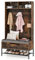 GOPLUS Garderobenständer mit Sitzbank, 4-in-1 Garderobe mit 3 Haken und Abalgen, Kleiderständer mit Schuhregal, Flurregal, Garderobenregal, 90 x 38,5 x 170 cm (Rustikales Braun)