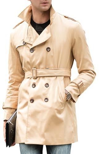 amropi Herren Trenchcoat Zweireihiger Revers Winddicht Mantel Windjacke mit Gürtel