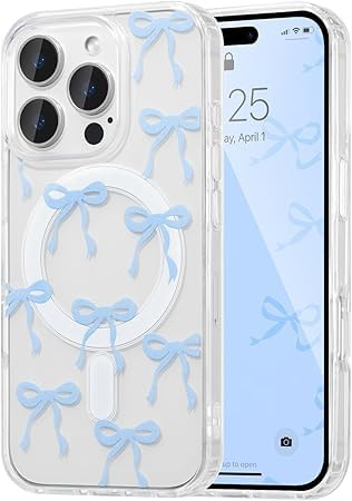 Yhsvie Magnetisch Hülle für iPhone 11 pro Dünne Handyhülle Kompatibel mit Mag-Safe,Aesthetic Schleife Hülle Süßes Transparent Nie Vergilbung Cover Schutzhülle Slim Stoßfest Hard PC Case - Blau