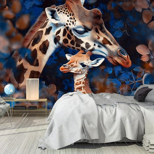 Papel Pintado Pared Animal Mamá Y Bebé Fotomurales 3D Tv Fondo Pared Moderno Dormitorio Murales, 380x280cm - 7 partes Fotografía, Jirafa