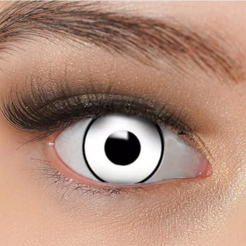 Kontaktlinsen farbig ohne Stärke weiß | farbige crazy Jahreslinsen Zombie | Anime | weiche Linsen | 2 Stück Farblinsen + Linsenbehälter | Vampir | Fasching | Halloween | Charmiga Devil Luna White