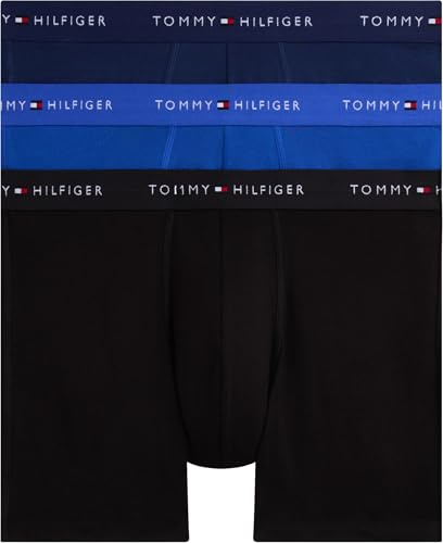 Tommy Hilfiger Men’s 3 Pack Boxer Briefs with Logo Waistband, Multicolor (Nob Blu/Prp Nvy/Blk), M