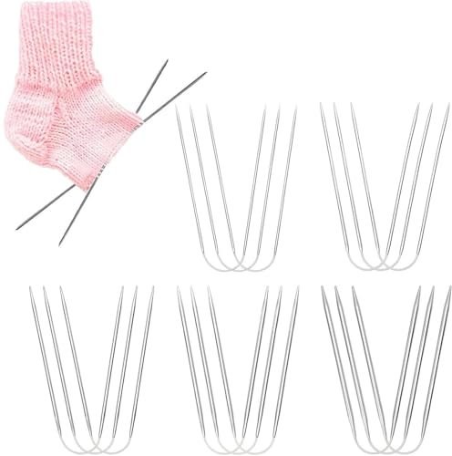15 Stück Edelstahl Rundstricknadeln Set (23 cm), Doppelkopf Nadeln in 2mm/2.5mm/3mm/3.5mm/4mm für Strickprojekte wie Socken, Handschuhe und Mützen