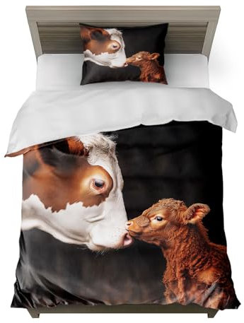 HommomH Kuh Motiv Bettwäsche Maße 135x200 cm Microfaser 2 teiliges Set enthält 1 Bettbezug und 1 Kissenbezug 80x80 cm für stylische Einzelbetten