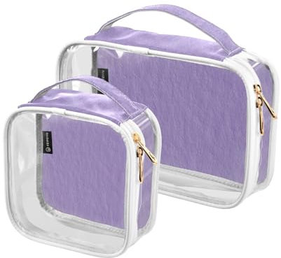 Amooorous 2 Pack Viola Texture di Lino chiaro decorativo piccolo sacchetto da toilette TSA approvato borse cosmetiche impermeabili per le donne per la borsa viaggio essenziale de maquillaje, Texture