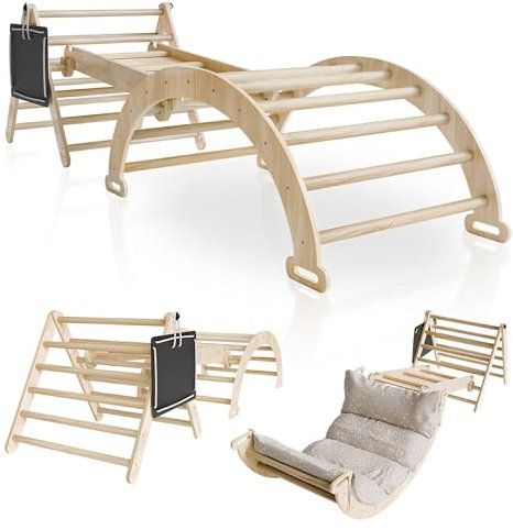 Juskys Kletterdreieck Movario Klein - Indoor Klettergerüst mit Rutsche & Kletterbogen - Dreieck Kinderzimmer & Kleinkind Spielplatz Klettern