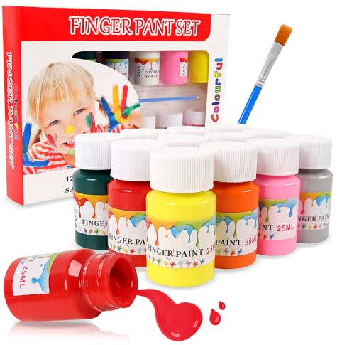 LiBozd Fingerfarben kinder ungiftig ab 2 Jahre - Ungiftig & Wasserlöslich | 12 x 22ml Becher mit 12 Grundfarben | Öko-Sicher Zertifiziert, Ideal für Kleinkinder, Kindergarten und Künstler