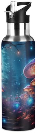 Mexpekil Bouteille d'eau phosphorescente en acier inoxydable avec paille isotherme pour enfants, filles, garçons, école, course à pied, 600 ml