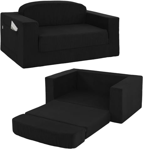 MeMoreCool Boneless Cloud Couch für Wohnzimmer, Gästezimmer & Schlafzimmer, Schlafsofa zum Ausziehen, 2-Sitzer Bodensofa aus Cord, Faltbares Sofabett ohne Gestell mit Hochdichtem Schaumstoff