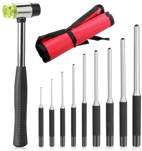 9-Tlg Splinttreiber Set, 1/16 inch-5/16 inch 40CR-V Stahl Durchschlag Werkzeug Splintentreiber Satz mit Tragetasche und Hammer für Uhrenreparatur Leder Schmuck Kunsthandwerk