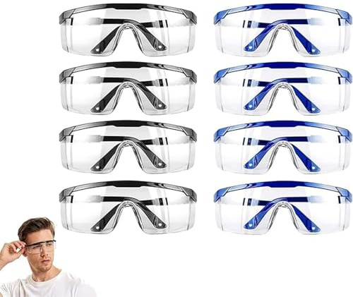 8 Stück Schutzbrillen, Schutzbrille, Schutzbrille Arbeitsschutzbrille, Arbeitsschutzbrille, 4 Schwarz Und 4 Blau, Arbeitsschutzbrillen Für Industrie, Labor Und Outdoor-Aktivitäten, Robust Und Bequem