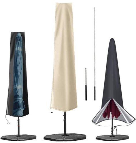 Housse Parasol Déporté – Bâche Imperméable en Tissu Oxford 210D pour Parasol de Jardin 2 à 3 m – Housse Parasol Extérieur avec Fermeture Éclair et Cordon de Serrage(Beige)