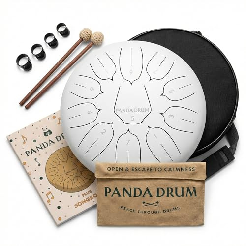 Panda Drum Plus (White) | Steel Tongue Drum for Inside & Outside | 11 Inch