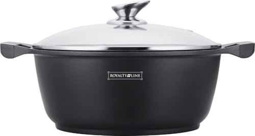 Pentola Tegame Royalty Line in Alluminio con Rivestimento Antiaderente Teflon, Coperchio in Vetro e Acciaio Inox – Adatta a Induzione, Gas, Elettrico, Ceramica e Alogeno (36cm - 14L)