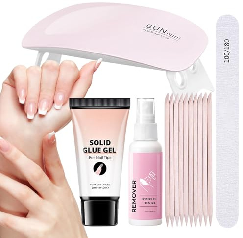 fayarrd Dissolvant De Colle À Ongles Solide - Kit De Soin Des Ongles | Colle et Décolleur avec Lampe UV Voyage Fêtes Noël Salon Maison Femmes Mariage École Halloween Travail
