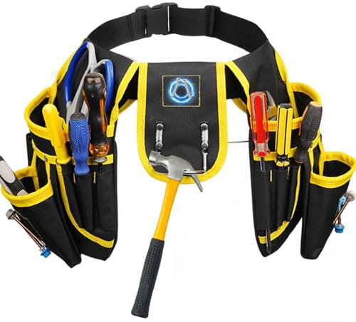 Tool Belt, Magnetic Tool Pouch, 26 Pockets Tool Belts for Men, Heavy Duty Detachable & Adjustable Utility Belt for Electricians, Carpenters, Construction Workers, Handymen, Utility Work Tool Belt