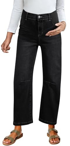 BLENCOT Womens Maternity Jeans Under The Belly Elastic Hight Waist Wide Leg Barrel Denim Pregnancy Pants for Women P2 Black L