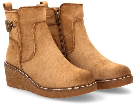 shoes&blues.es 97149 Botin para Mujer con Cuna Comoda para Usar en el Dia a Dia. Adorno metalico Lateral con Estribo, Cierre Interior de Cremallera. Kaki Talla 37
