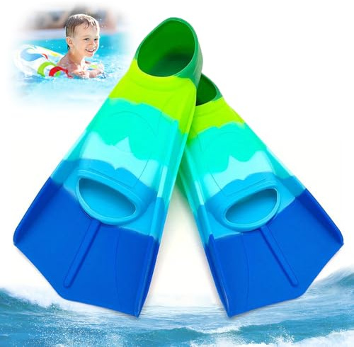 Schwimmflossen Kinder, Silikon Schnorchelflossen Kurz Kurze Flossen Kinder Kurze Trainingsflossen Kinderflossen Kurzschwimmflossen für Jungen Mädchen zum Schwimmen Tauchen